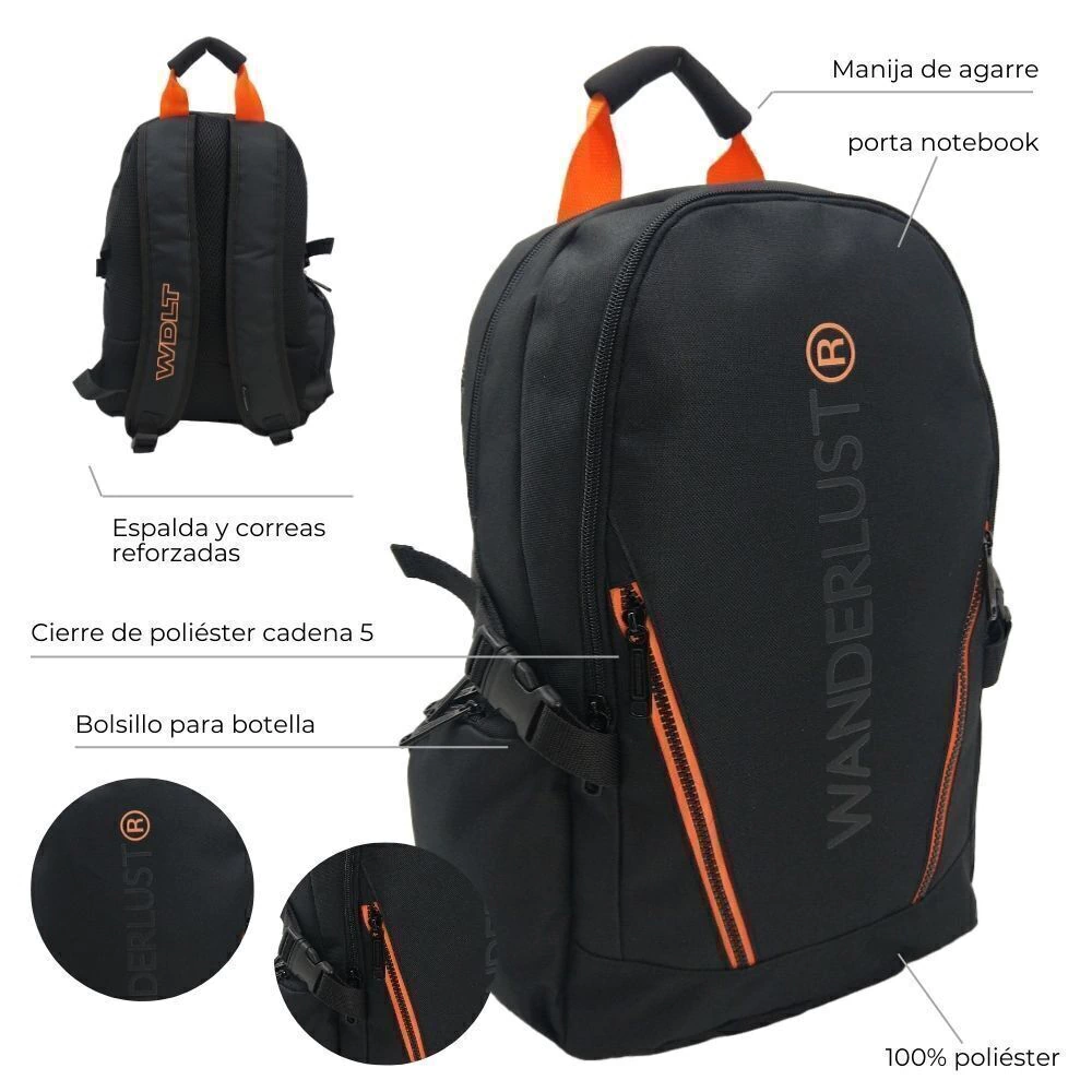 MOCHILA WDLT CON PORTA NOTEBOOK Y BOLSILLO