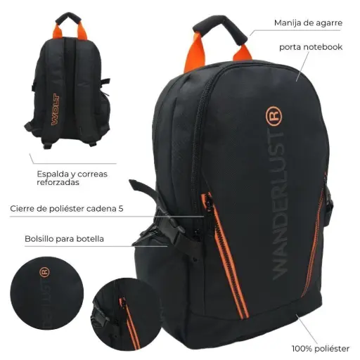 MOCHILA WDLT CON PORTA NOTEBOOK Y BOLSILLO
